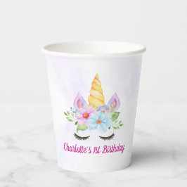 Aquarellfarbenes magisches Einhorn 1. Geburtstag Pappbecher