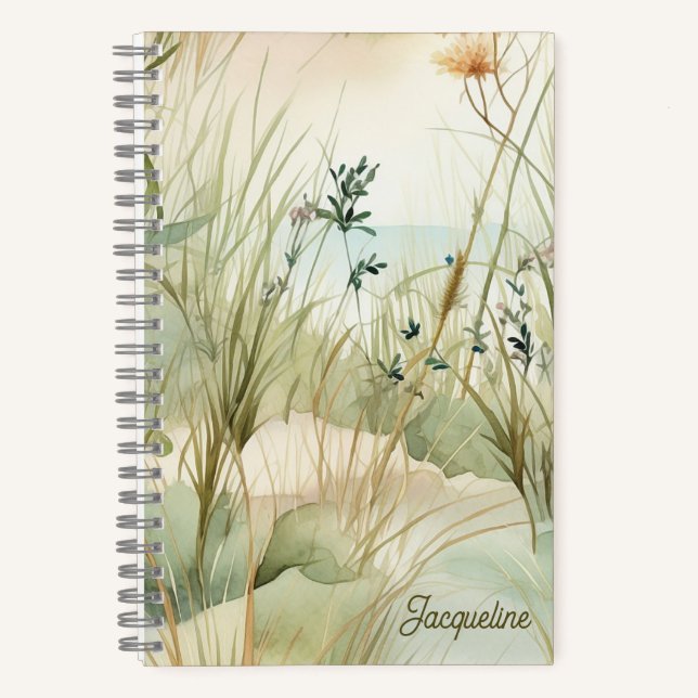 Aquarellfarbenes Meer Strand Landschaft Notizbuch (Vorderseite)