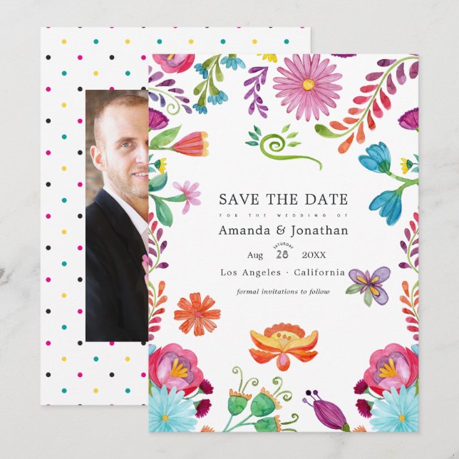 Aquarellfarbenes mexikanisches Fiesta Wedding Foto Save The Date (Vorne/Hinten)