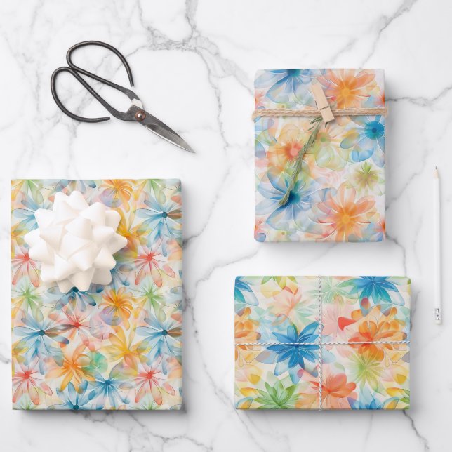 Aquarellfarbenes Muster Geschenkpapier Set (Vorderseite)