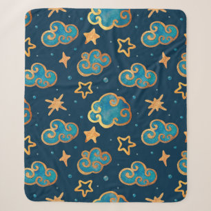 Aquarellfarbenes nahtloses Muster mit Mond, Sterne Sherpadecke