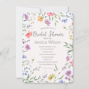 Aquarellfarbenes Niedliches Blumenwiesen Brautpart Einladung