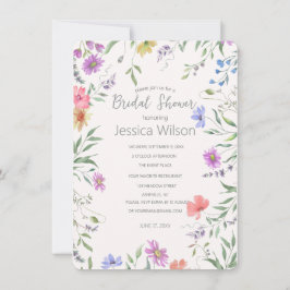 Aquarellfarbenes Niedliches Blumenwiesen Brautpart Einladung