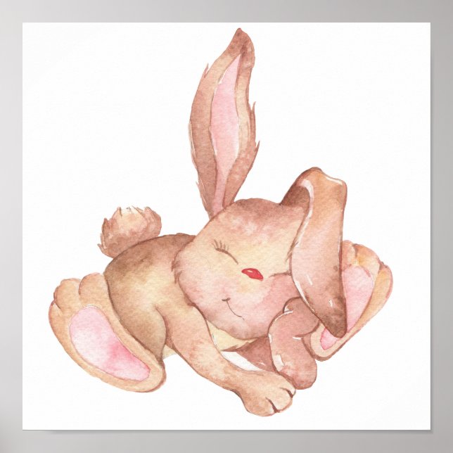 Aquarellfarbenes Niedliches Schlafsonnenkaninchen Poster (Vorne)