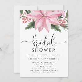 Aquarellfarbenes Pink Poinsettia WinterBrautparty Einladung