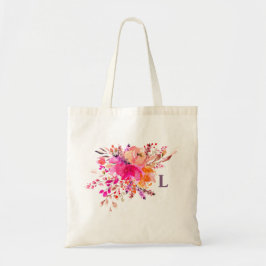 Aquarellfarbenes rosa blumenmonogramm. Erste Blume Tragetasche