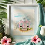 Aquarellfarbenes rosa Portrait Poster<br><div class="desc">Dieses bezaubernde Aquarellbild eines Hauses besticht durch ein weißes, rosa Haus, das von tropischer Architektur und dem Charme der Küste inspiriert ist. Dieses Stück wurde von Victoria Grigaliunas, einer Palm Beach, Florida Aquarell Künstlerin, erschaffen und ist Teil ihrer Florida Aquarellfarben Kollektion und fängt das Wesen des Strandlebens ein. Dieses Porträt...</div>