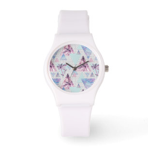 Aquarellfarbenes rosa und blaues Palmenmuster Armbanduhr