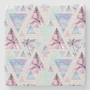 Aquarellfarbenes rosa und blaues Palmenmuster Steinuntersetzer