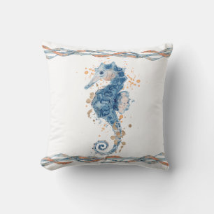Aquarellfarbenes Seepferd Meeresfrüchte Graublau P Kissen
