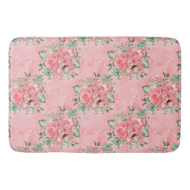 Aquarellfarbenes Shabby Chic Rosen und Polka-Punkt Badematte