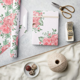 Aquarellfarbenes Shabby Chic Rosen und Polka-Punkt Geschenkpapier