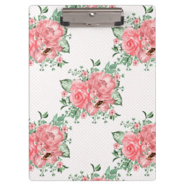 Aquarellfarbenes Shabby Chic Rosen und Polka-Punkt Klemmbrett