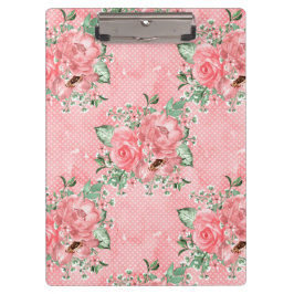 Aquarellfarbenes Shabby Chic Rosen und Polka-Punkt Klemmbrett