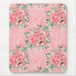 Aquarellfarbenes Shabby Chic Rosen und Polka-Punkt Mousepad
