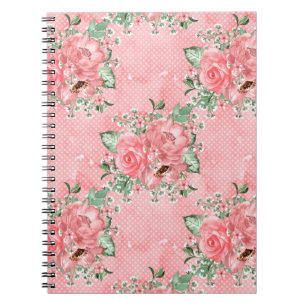 Aquarellfarbenes Shabby Chic Rosen und Polka-Punkt Notizblock