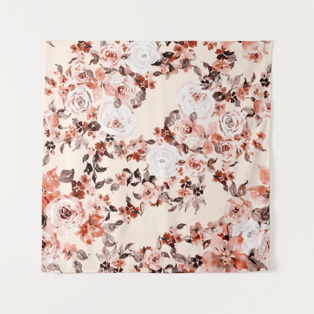 Aquarellfarbenes Vintages, nahtloses Blumenmuster, Wandteppich (Vorderseite)