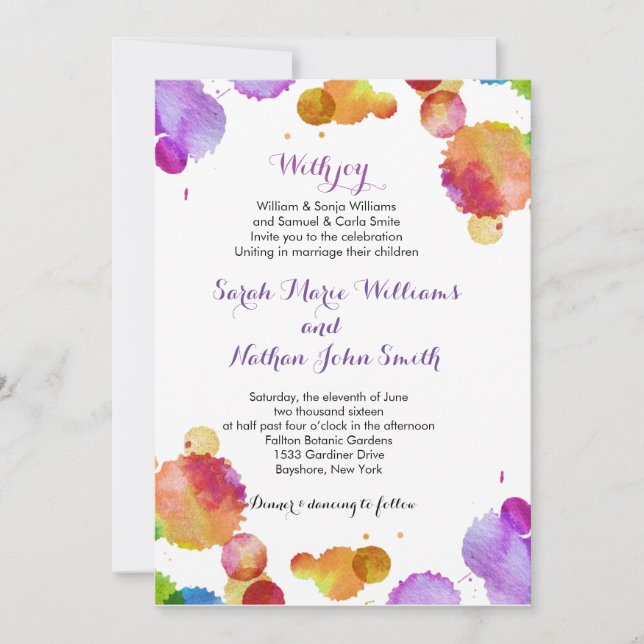 Aquarellfarbensplatten zum Hochzeitsempfang Einladung (Vorderseite)