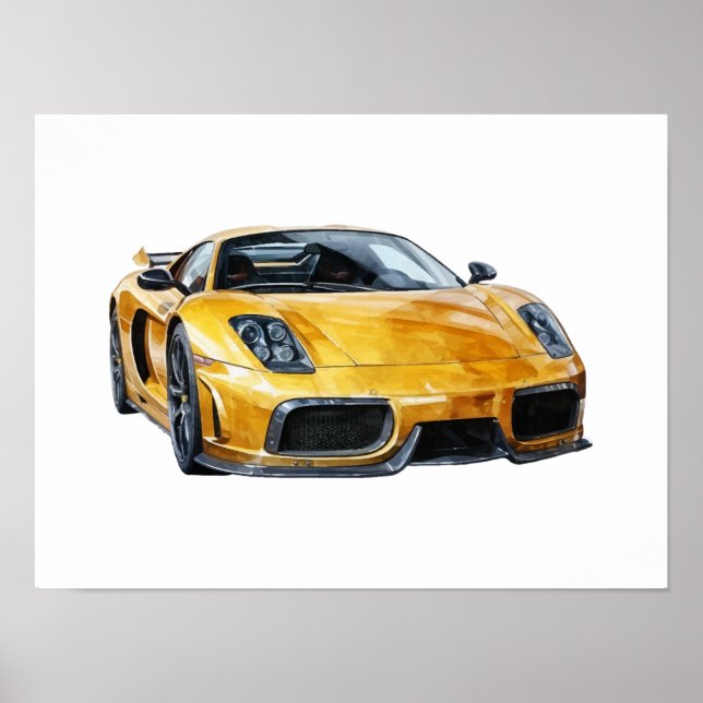 Aquarellfarbige Abbildung eines Autos Poster (Vorne)