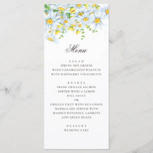 Aquarellfärbung. Chamomile. Blumenhochzeit Menükarte