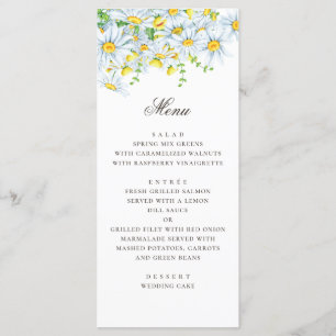 Aquarellfärbung. Chamomile. Blumenhochzeit Menükarte