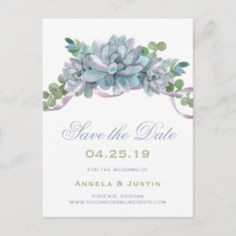Aquarellfärbung Echeveria Lila Ribbon Save the Dat Ankündigungspostkarte