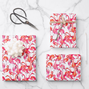 Aquarellfärbung Flamingo in Wasserfarben Geschenkpapier Set
