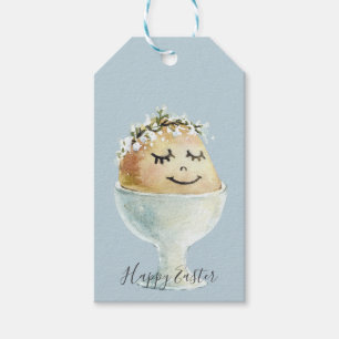 Aquarellfärbung Lächeln Ei in Cup Oster Geschenkanhänger