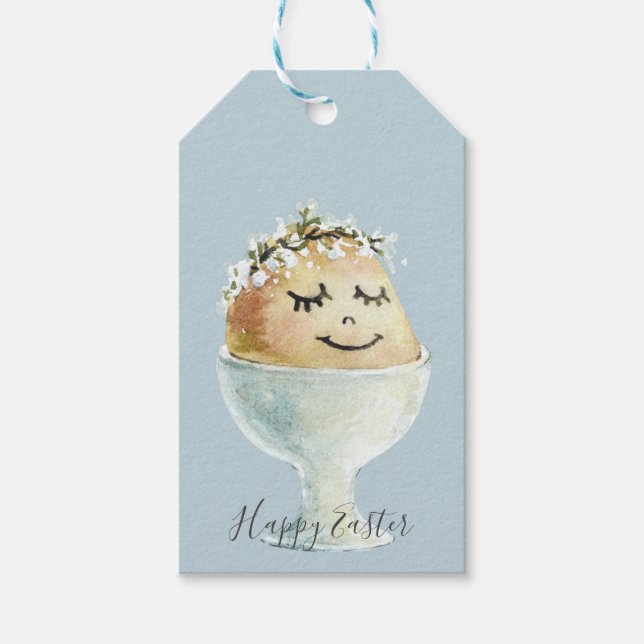 Aquarellfärbung Lächeln Ei in Cup Oster Geschenkanhänger (Vorderseite)