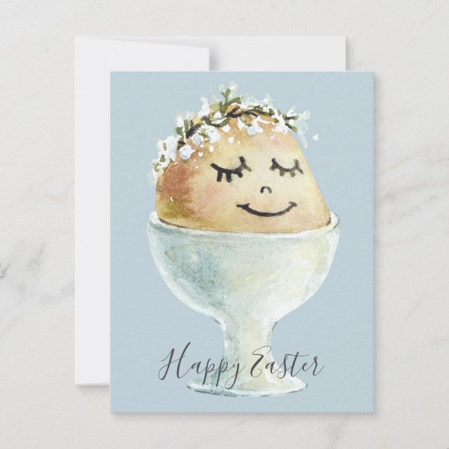 Aquarellfärbung Lächeln Ei in Cup Oster Karte (Vorderseite)