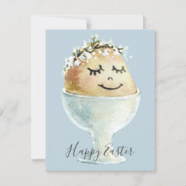 Aquarellfärbung Lächeln Ei in Cup Oster Karte