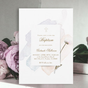 Aquarellfärbung und Blume n8 Taufe Einladung