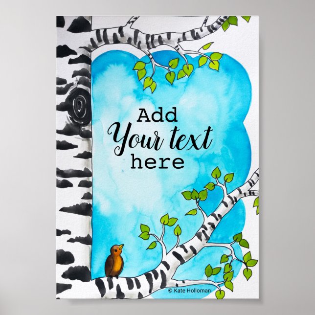 Aquarellfärbung von Birch Tree mit Text Poster (Vorne)