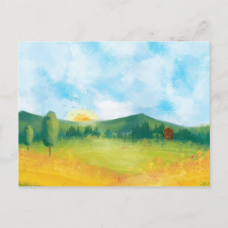 Aquarellfarm Landschaft 3 Postkarte