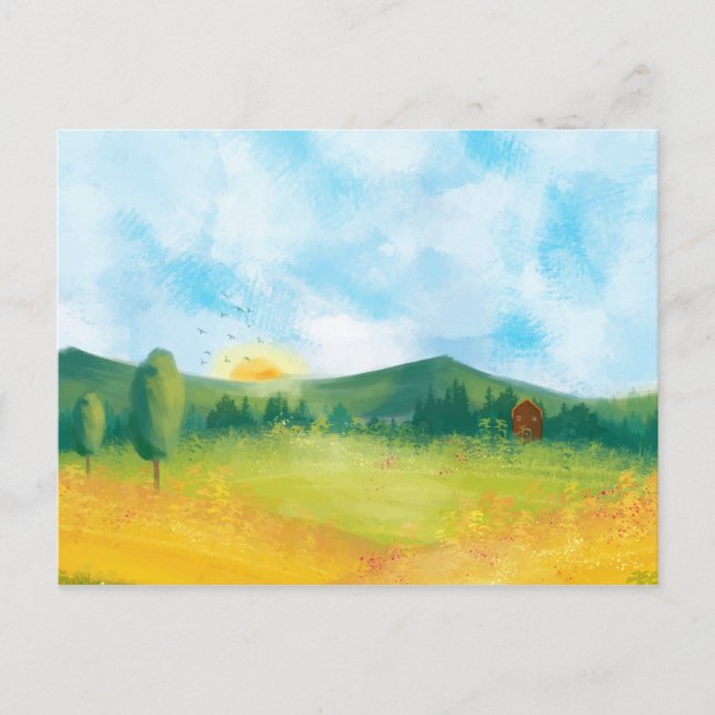 Aquarellfarm Landschaft 3 Postkarte (Vorderseite)