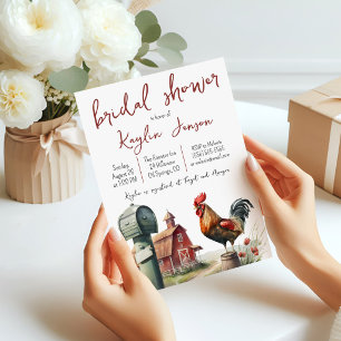 Aquarellfarm mit Rooster-Brautparty Einladung