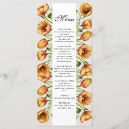 Aquarellfeder Orangentulpen Hochzeit Menükarte