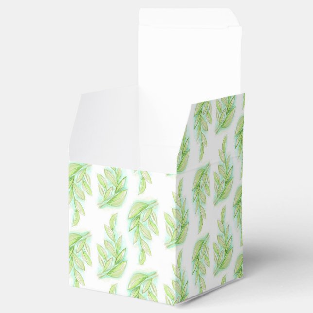 Aquarellfeder verlasse grüne Gastgeschenk Hochzeit Geschenkschachtel (Geöffnet)