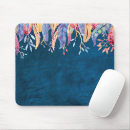AquarellFedern auf blauem Leder Mousepad