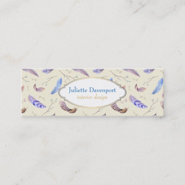 AquarellFedern mit Extravagantem Oval-Rahmen Mini Visitenkarte (Vorderseite)