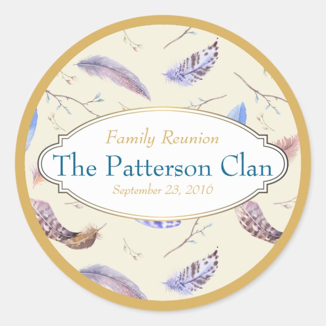 AquarellFedern mit Extravaganter Frame Wiedersehen Runder Aufkleber (Vorderseite)