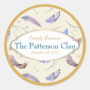 AquarellFedern mit Extravaganter Frame Wiedersehen Runder Aufkleber