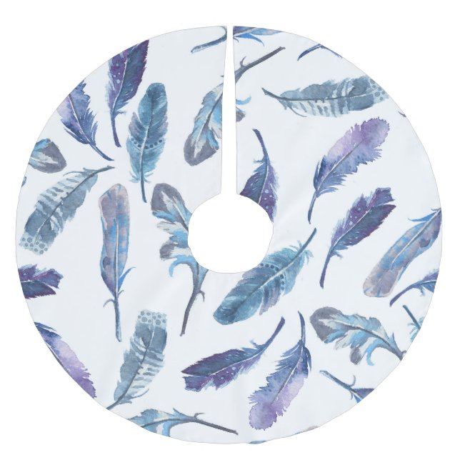 Aquarellfedern: nahtlos luftiges Muster. Polyester Weihnachtsbaumdecke (Vorderseite)