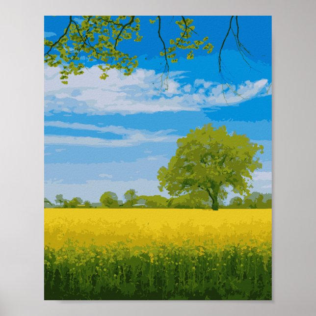 Aquarellfeld für Blume Gelbblumen Poster (Vorne)