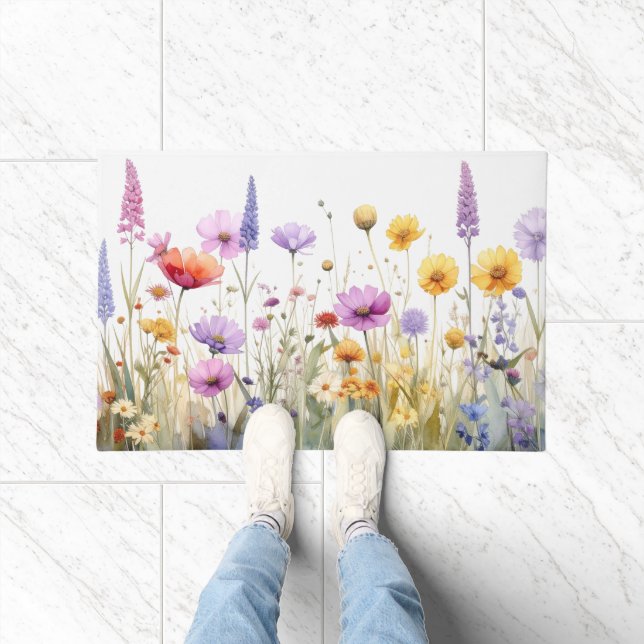 Aquarellfeld mit Wildblumen  Fußmatte (Indoor)