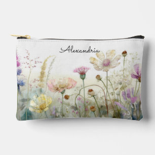 Aquarellfeld mit Wildblumen mit individuellem Name Zubehörtasche