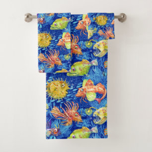 Aquarellfisch Badhandtuch Set