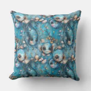 Aquarellfische, surreale Monsterfische, Märchenfis Kissen