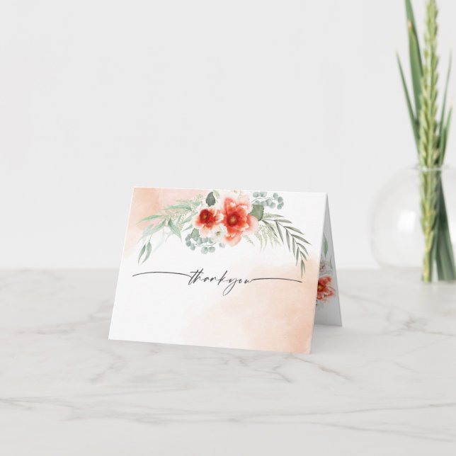 Aquarellflamme Korallenflora Vielen Dank Dankeskarte (Vorderseite)