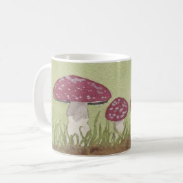 Aquarellfliegen Agariäre Pilze Kaffee Tasse